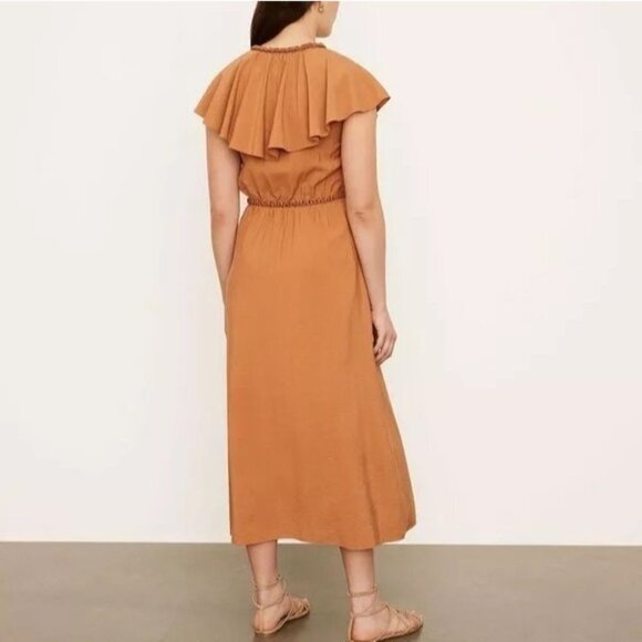 Vince NWT Braid Trim Flutter Sleeve Wrap Dress Copper Rust Medium - Picture 3 of 8
